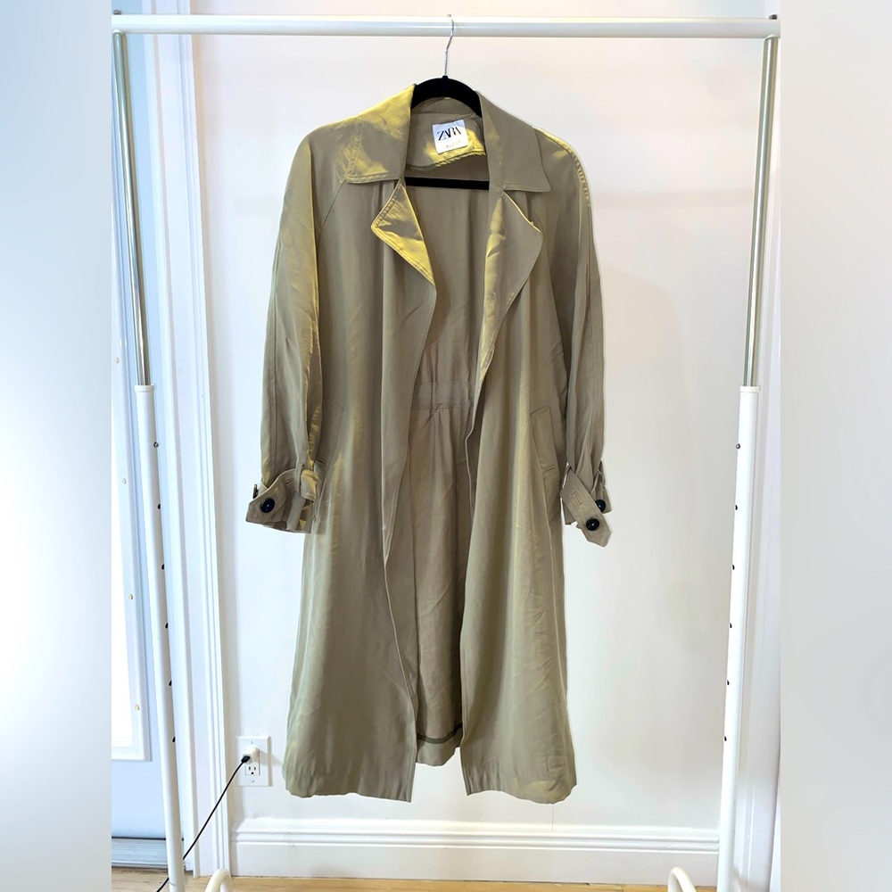 Zara Green Lightweight Trench Shirt Coat